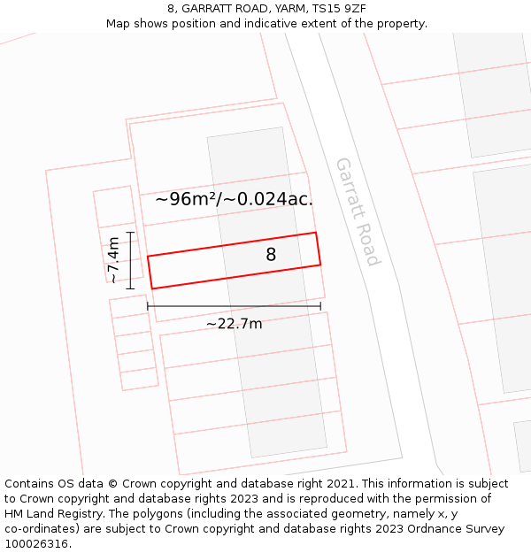 8, GARRATT ROAD, YARM, TS15 9ZF: Plot and title map