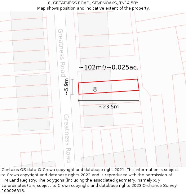 8, GREATNESS ROAD, SEVENOAKS, TN14 5BY: Plot and title map
