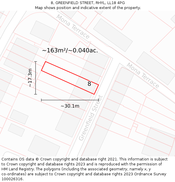 8, GREENFIELD STREET, RHYL, LL18 4PG: Plot and title map