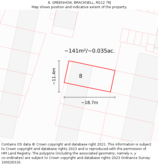 8, GREENHOW, BRACKNELL, RG12 7RJ: Plot and title map
