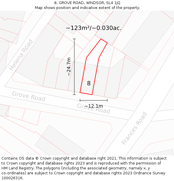 8, GROVE ROAD, WINDSOR, SL4 1JQ: Plot and title map