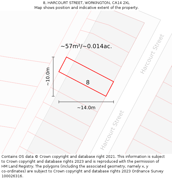 8, HARCOURT STREET, WORKINGTON, CA14 2XL: Plot and title map