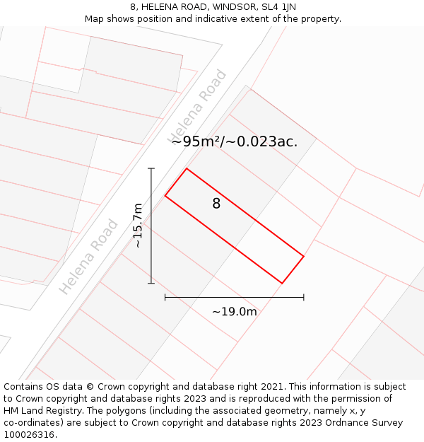 8, HELENA ROAD, WINDSOR, SL4 1JN: Plot and title map