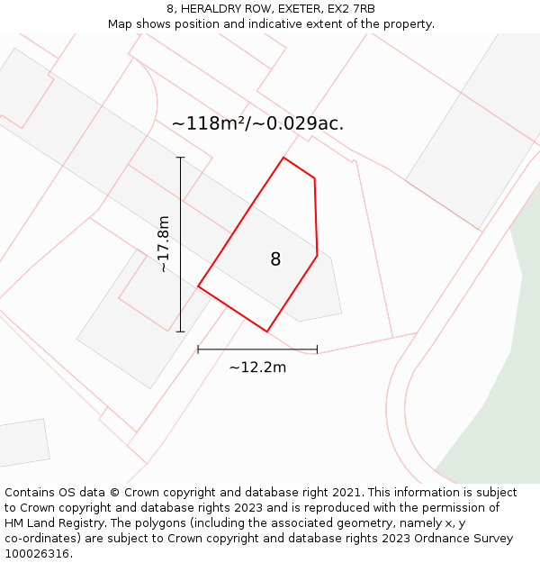 8, HERALDRY ROW, EXETER, EX2 7RB: Plot and title map