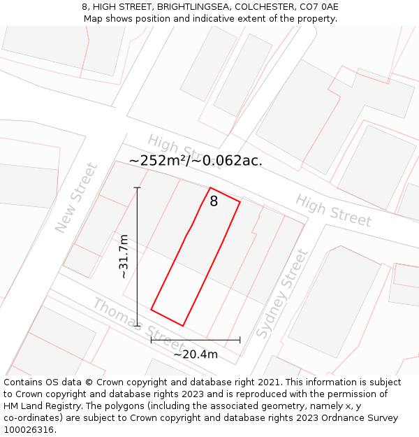 8, HIGH STREET, BRIGHTLINGSEA, COLCHESTER, CO7 0AE: Plot and title map
