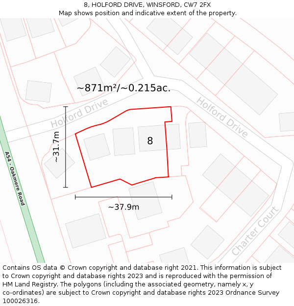 8, HOLFORD DRIVE, WINSFORD, CW7 2FX: Plot and title map