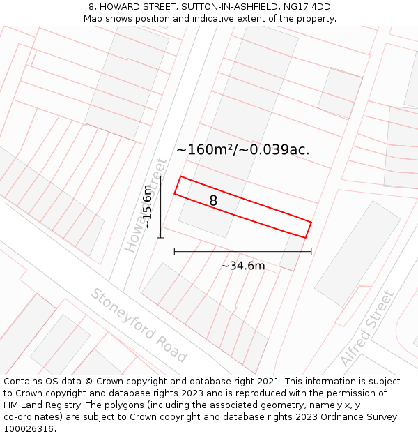 8, HOWARD STREET, SUTTON-IN-ASHFIELD, NG17 4DD: Plot and title map