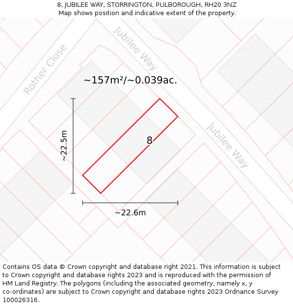 8, JUBILEE WAY, STORRINGTON, PULBOROUGH, RH20 3NZ: Plot and title map