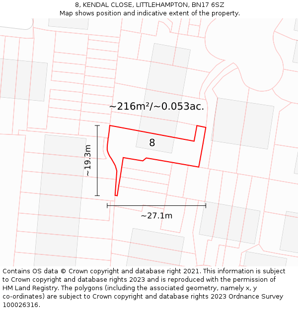 8, KENDAL CLOSE, LITTLEHAMPTON, BN17 6SZ: Plot and title map