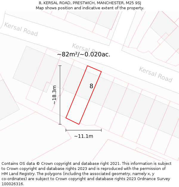 8, KERSAL ROAD, PRESTWICH, MANCHESTER, M25 9SJ: Plot and title map
