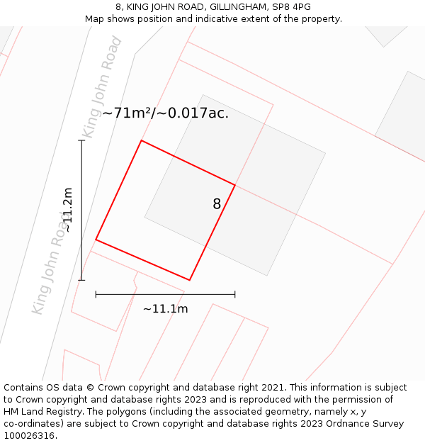 8, KING JOHN ROAD, GILLINGHAM, SP8 4PG: Plot and title map
