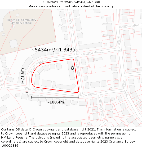 8, KNOWSLEY ROAD, WIGAN, WN6 7PP: Plot and title map