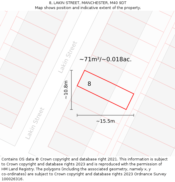 8, LAKIN STREET, MANCHESTER, M40 9DT: Plot and title map