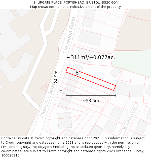 8, LIPGATE PLACE, PORTISHEAD, BRISTOL, BS20 6QN: Plot and title map