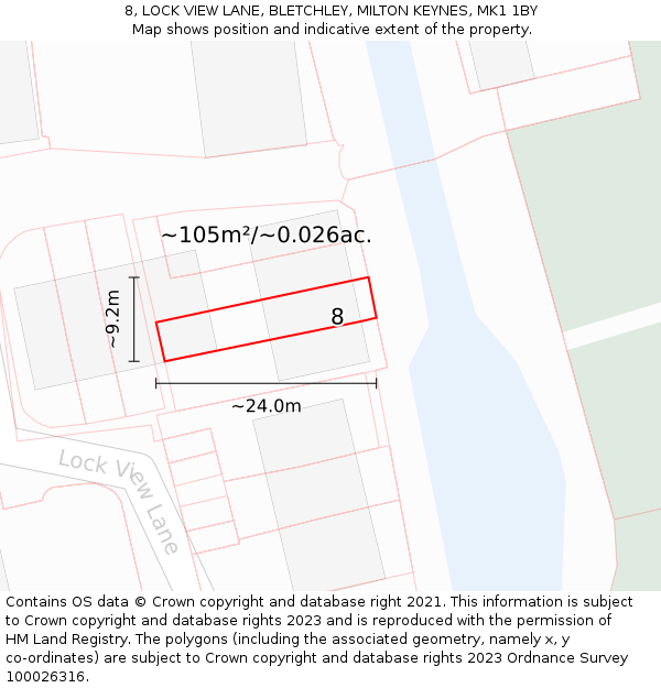 8, LOCK VIEW LANE, BLETCHLEY, MILTON KEYNES, MK1 1BY: Plot and title map