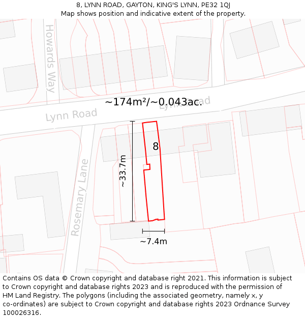 8, LYNN ROAD, GAYTON, KING'S LYNN, PE32 1QJ: Plot and title map