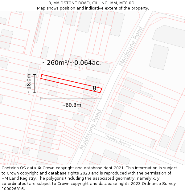 8, MAIDSTONE ROAD, GILLINGHAM, ME8 0DH: Plot and title map