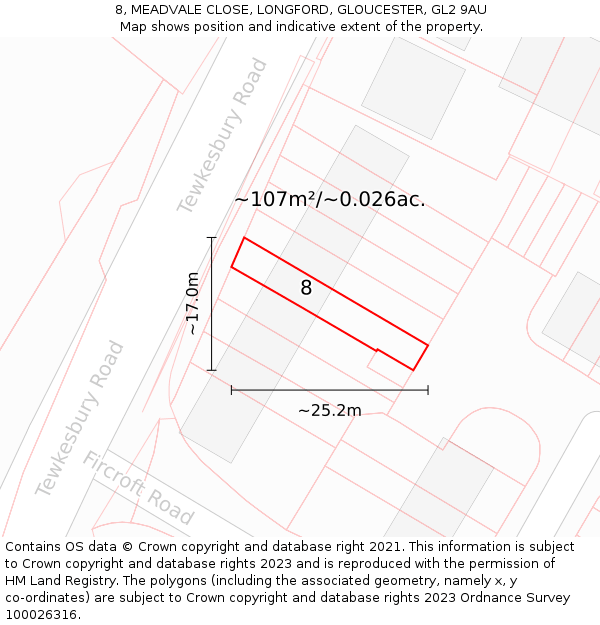 8, MEADVALE CLOSE, LONGFORD, GLOUCESTER, GL2 9AU: Plot and title map