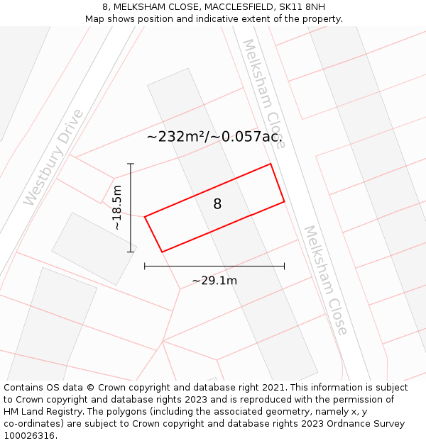 8, MELKSHAM CLOSE, MACCLESFIELD, SK11 8NH: Plot and title map