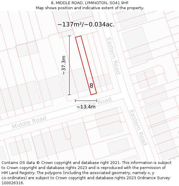 8, MIDDLE ROAD, LYMINGTON, SO41 9HF: Plot and title map