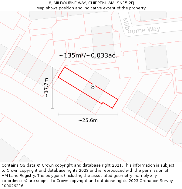 8, MILBOURNE WAY, CHIPPENHAM, SN15 2FJ: Plot and title map