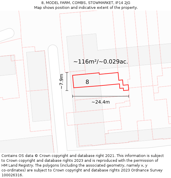 8, MODEL FARM, COMBS, STOWMARKET, IP14 2JG: Plot and title map