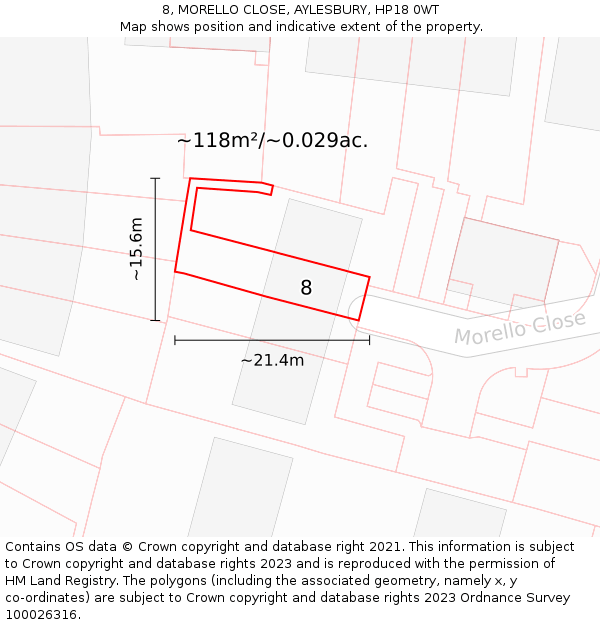 8, MORELLO CLOSE, AYLESBURY, HP18 0WT: Plot and title map
