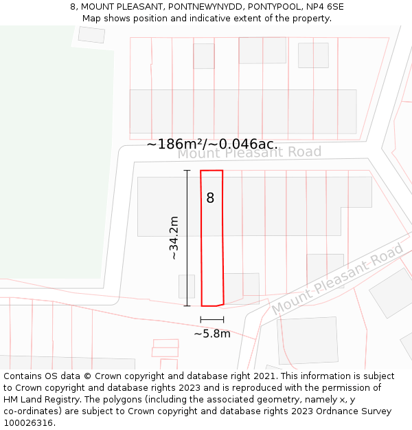 8, MOUNT PLEASANT, PONTNEWYNYDD, PONTYPOOL, NP4 6SE: Plot and title map