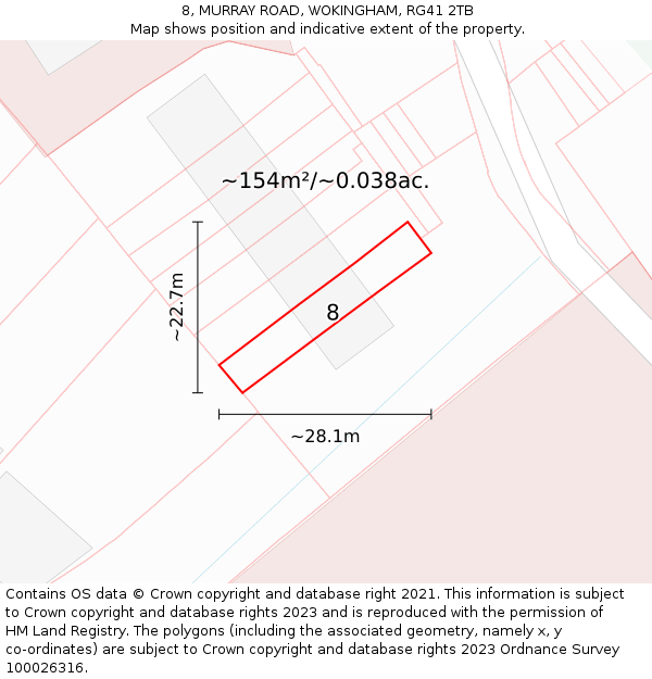 8, MURRAY ROAD, WOKINGHAM, RG41 2TB: Plot and title map