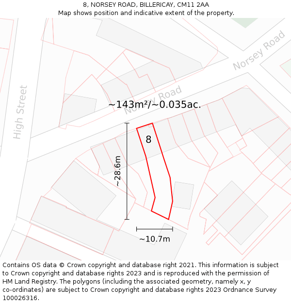 8, NORSEY ROAD, BILLERICAY, CM11 2AA: Plot and title map
