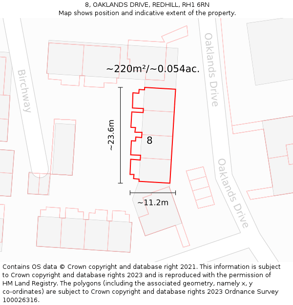 8, OAKLANDS DRIVE, REDHILL, RH1 6RN: Plot and title map