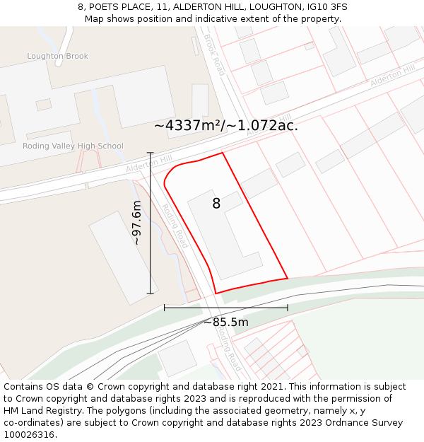 8, POETS PLACE, 11, ALDERTON HILL, LOUGHTON, IG10 3FS: Plot and title map