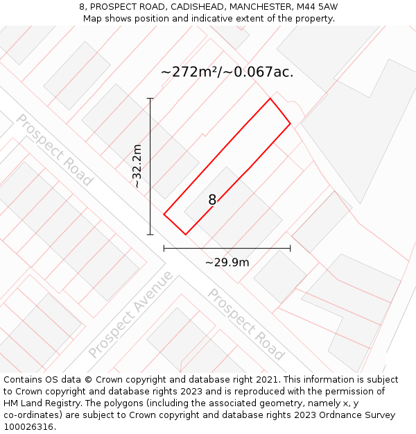8, PROSPECT ROAD, CADISHEAD, MANCHESTER, M44 5AW: Plot and title map