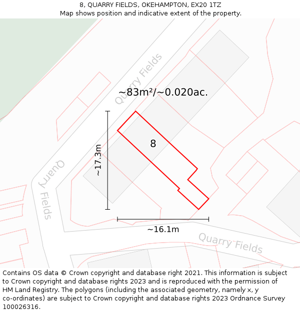 8, QUARRY FIELDS, OKEHAMPTON, EX20 1TZ: Plot and title map