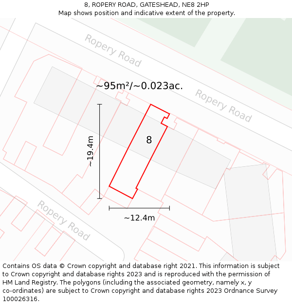 8, ROPERY ROAD, GATESHEAD, NE8 2HP: Plot and title map