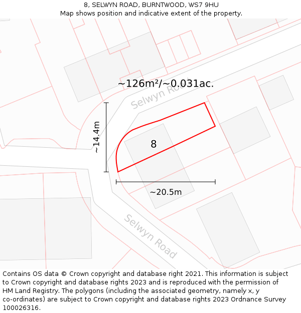 8, SELWYN ROAD, BURNTWOOD, WS7 9HU: Plot and title map