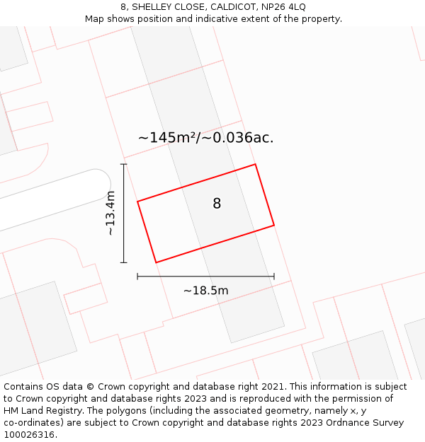 8, SHELLEY CLOSE, CALDICOT, NP26 4LQ: Plot and title map