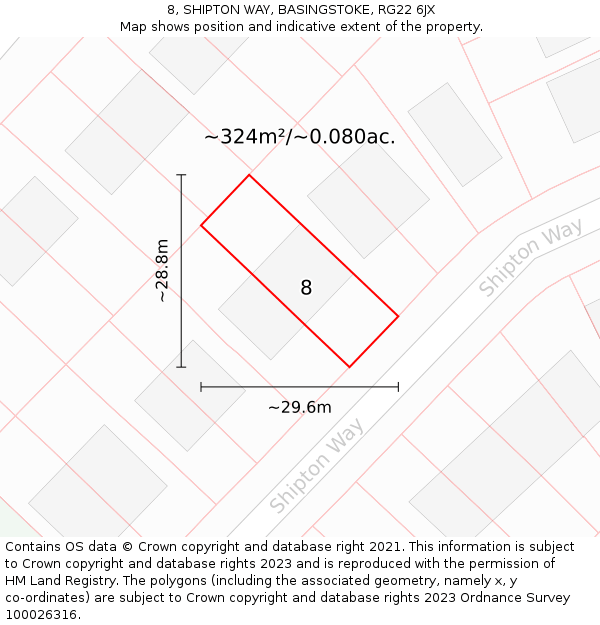 8, SHIPTON WAY, BASINGSTOKE, RG22 6JX: Plot and title map