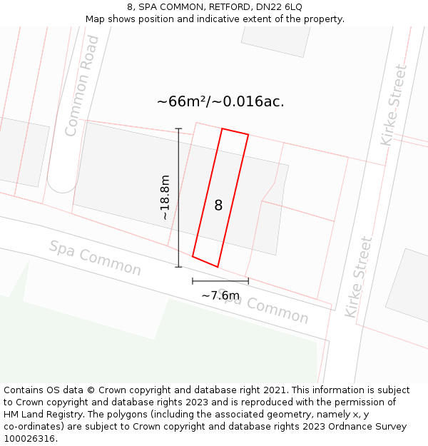 8, SPA COMMON, RETFORD, DN22 6LQ: Plot and title map