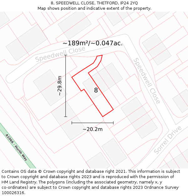 8, SPEEDWELL CLOSE, THETFORD, IP24 2YQ: Plot and title map