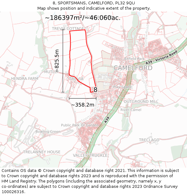 8, SPORTSMANS, CAMELFORD, PL32 9QU: Plot and title map