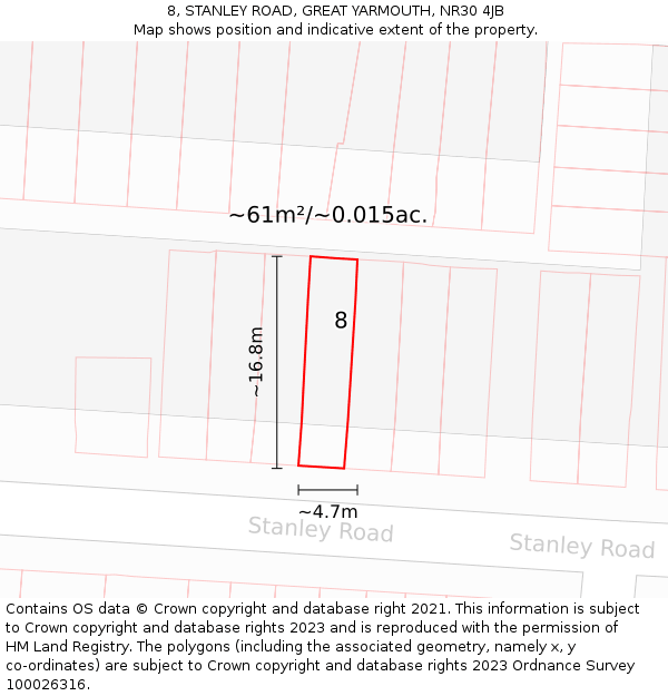 8, STANLEY ROAD, GREAT YARMOUTH, NR30 4JB: Plot and title map