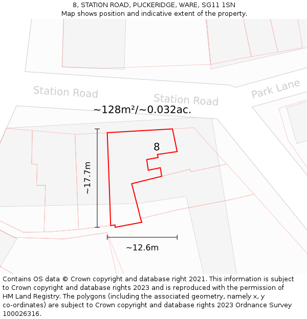 8, STATION ROAD, PUCKERIDGE, WARE, SG11 1SN: Plot and title map