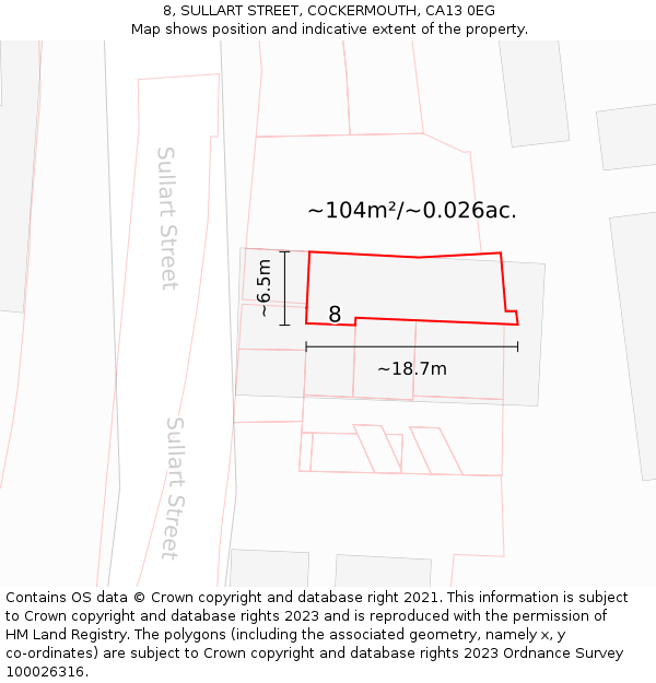 8, SULLART STREET, COCKERMOUTH, CA13 0EG: Plot and title map