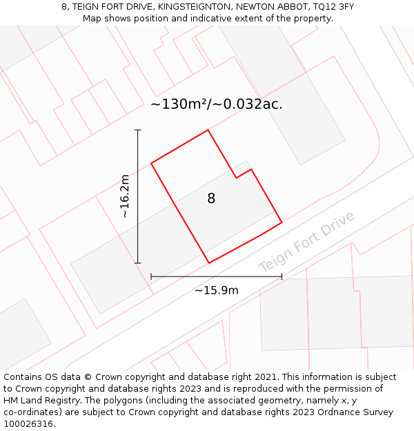 8, TEIGN FORT DRIVE, KINGSTEIGNTON, NEWTON ABBOT, TQ12 3FY: Plot and title map