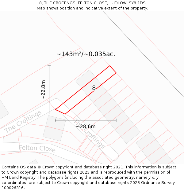 8, THE CROFTINGS, FELTON CLOSE, LUDLOW, SY8 1DS: Plot and title map
