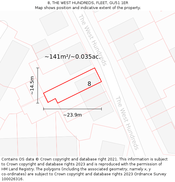 8, THE WEST HUNDREDS, FLEET, GU51 1ER: Plot and title map