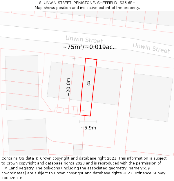 8, UNWIN STREET, PENISTONE, SHEFFIELD, S36 6EH: Plot and title map