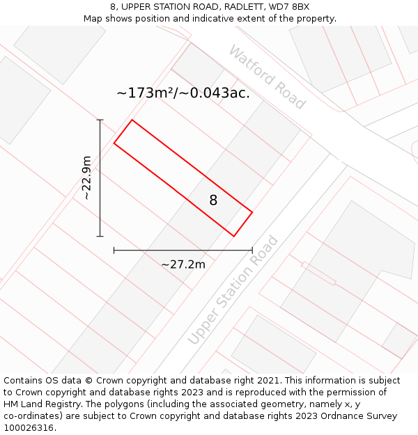 8, UPPER STATION ROAD, RADLETT, WD7 8BX: Plot and title map