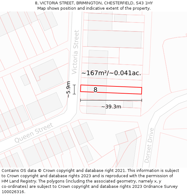 8, VICTORIA STREET, BRIMINGTON, CHESTERFIELD, S43 1HY: Plot and title map